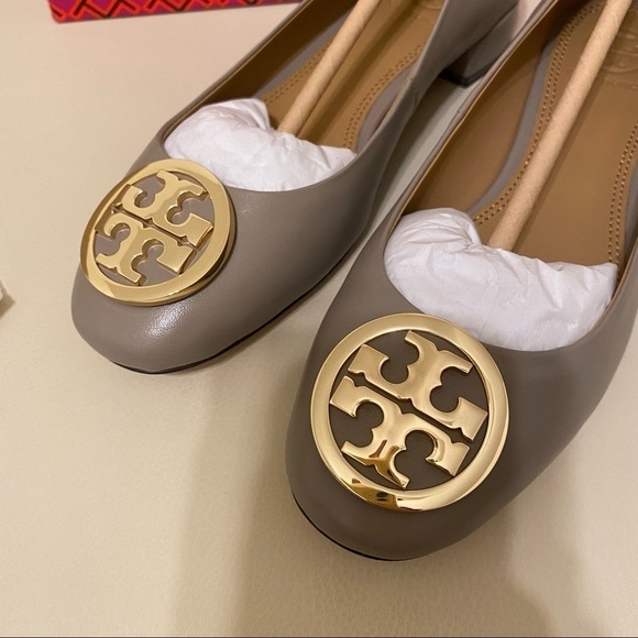 Tory Burch Benton2 25mm Ballet Nappa Leather Shoes French Gray - Picture 2 of 6